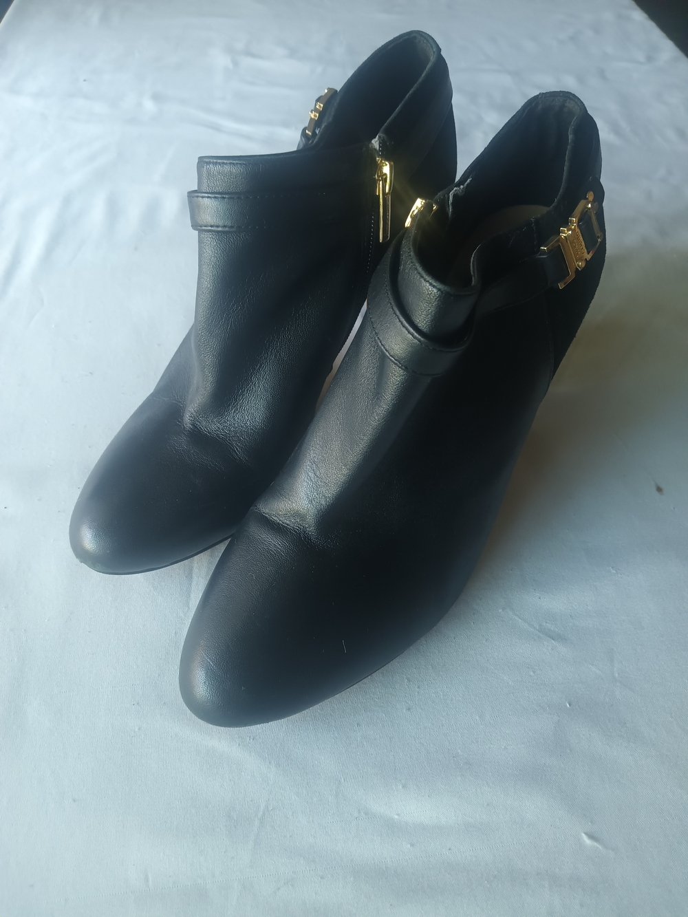 Black Ankle Booties with Gold Buckle